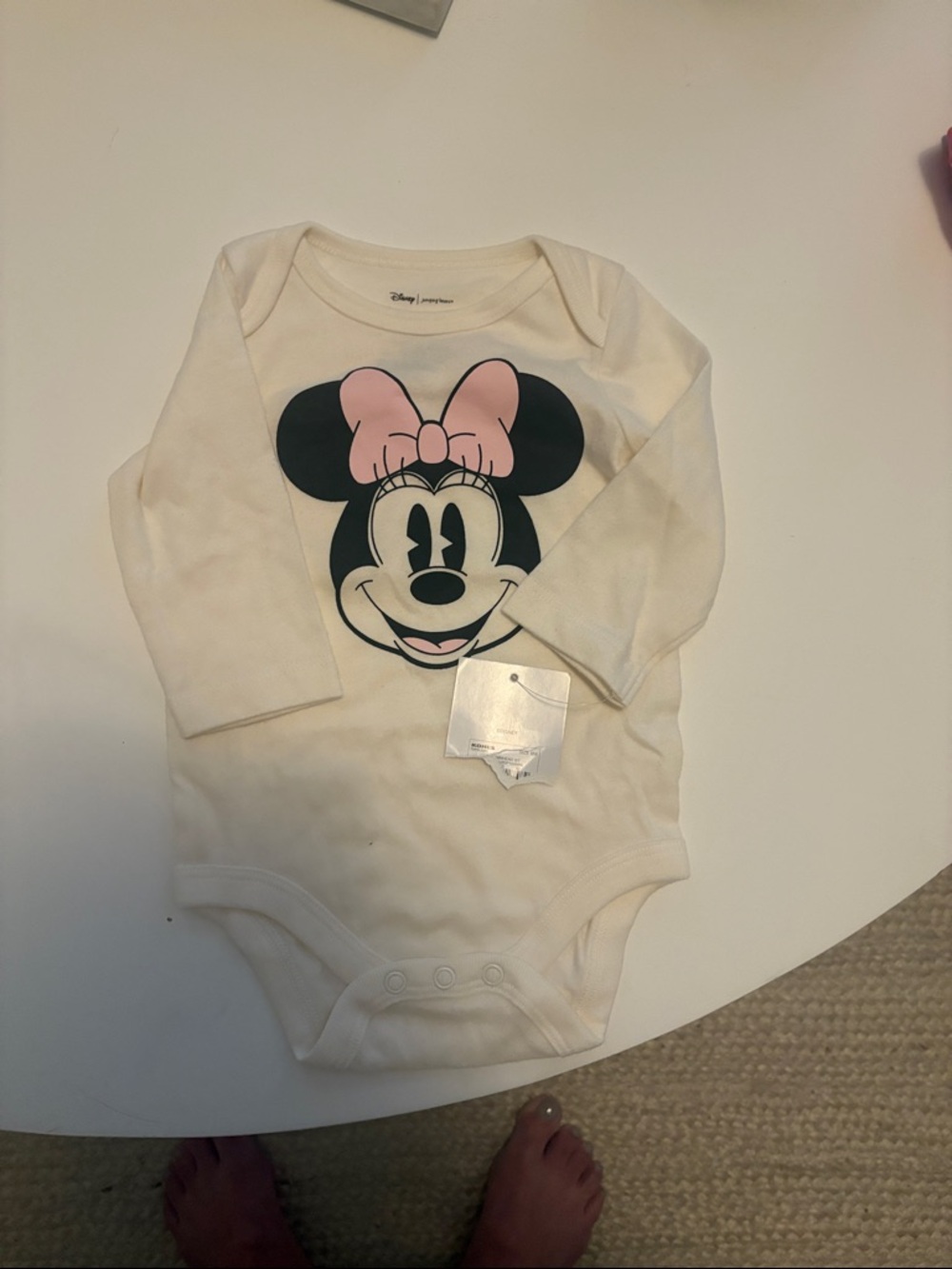 Disney Cream and Pink Minnie Mouse Long-Sleeve Bodysuit